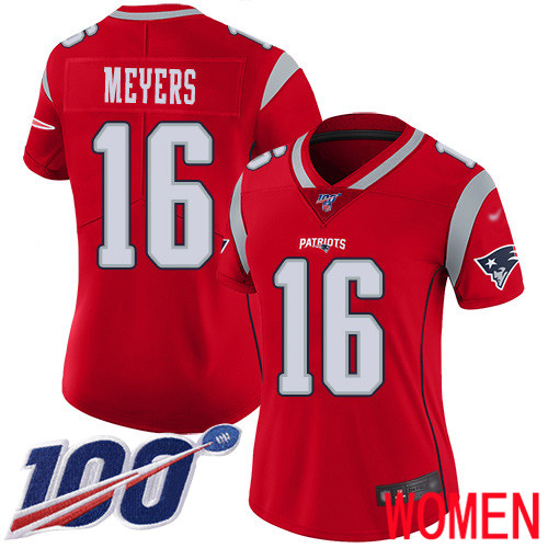 New England Patriots Football #16 100th Season Inverted Limited Red Women Jakobi Meyers NFL Jersey->women nfl jersey->Women Jersey